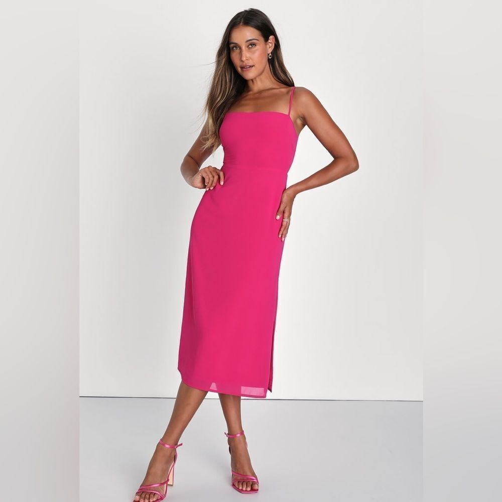 Lulus Sweetest Invite Fuchsia Sleeveless Midi Dress